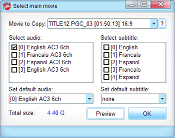 Choose subtitles and audios from DVD in main movie window